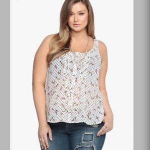 Torrid- 1X- White Polka Dotted Bird Tank Top
